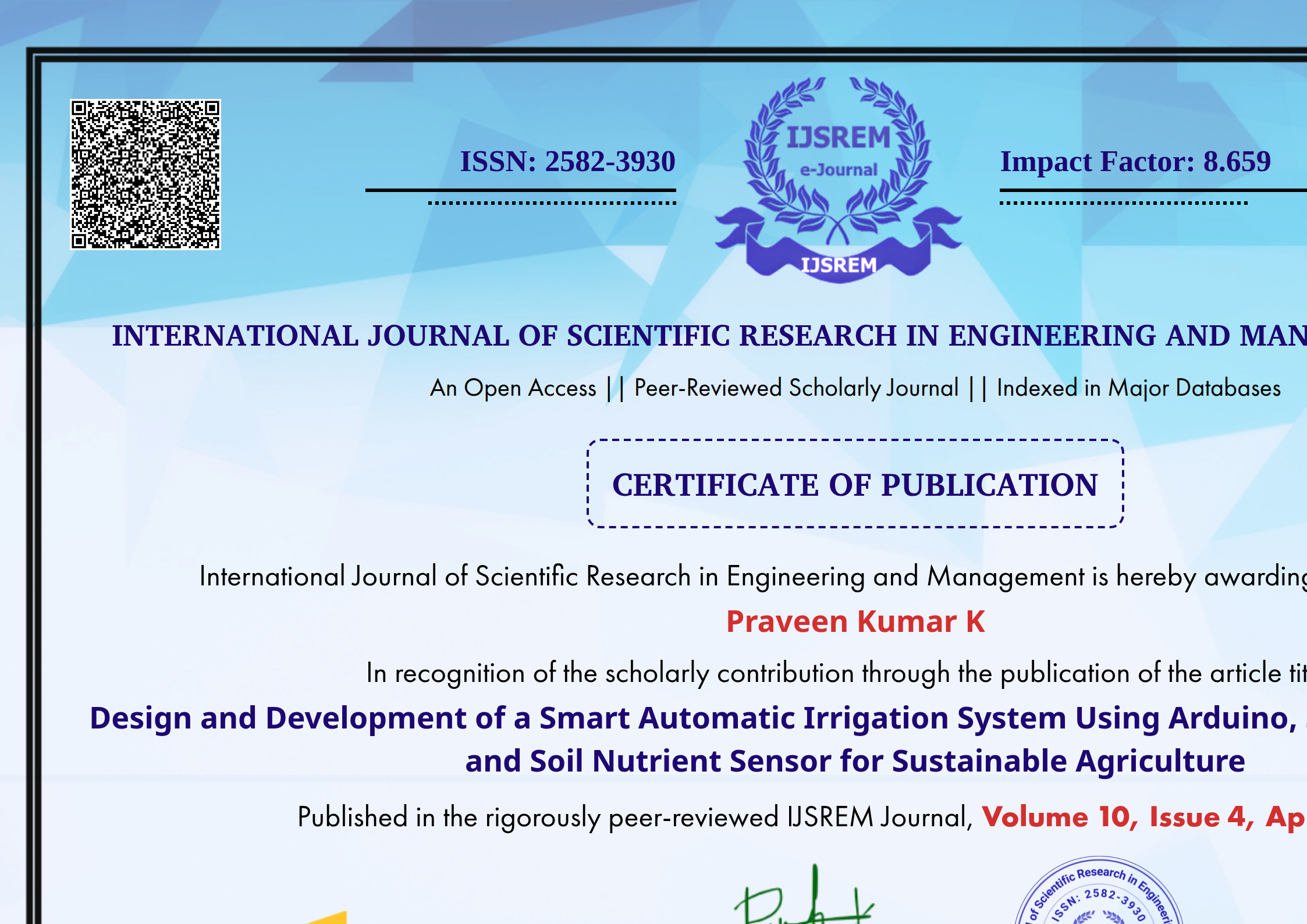 Design and Development of a Smart Automatic Irrigation System Using ...