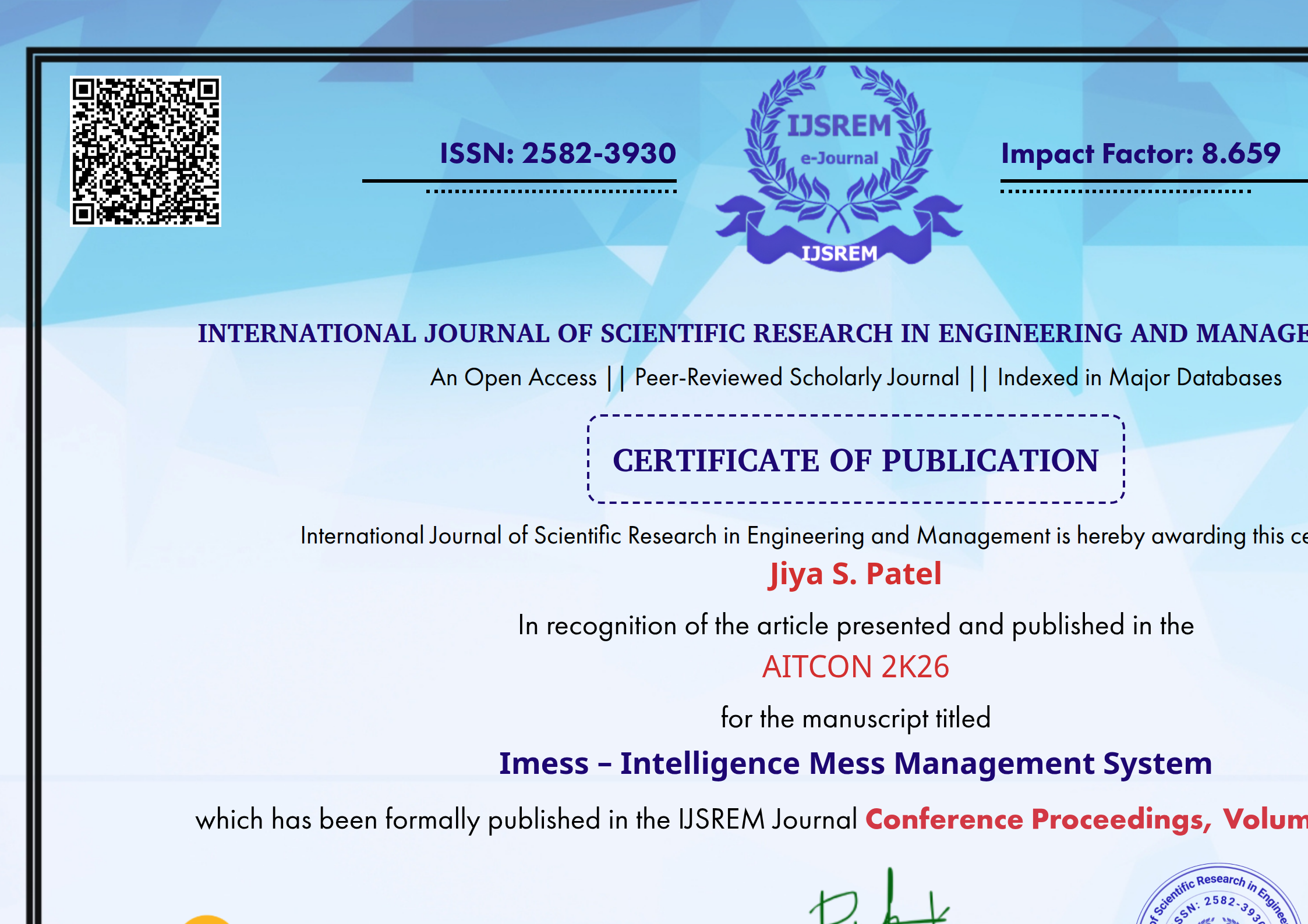 Imess – Intelligence Mess Management System | IJSREM