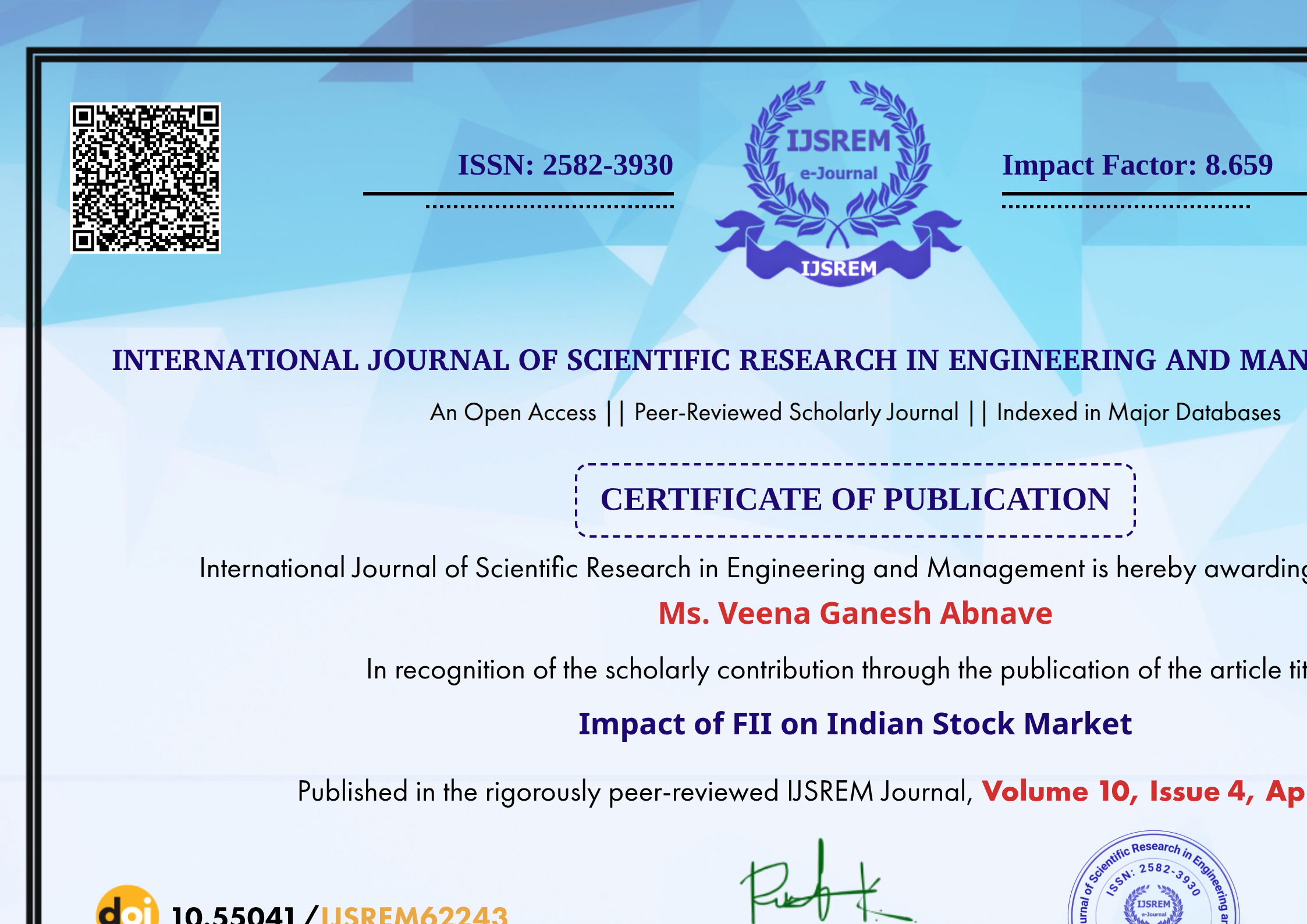 Impact of FII on Indian Stock Market | IJSREM